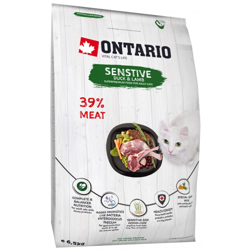 Sausā barība kaķiem - Ontario Cat Sensitive Derma, 6.5 kg