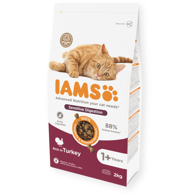 Sausā barība kaķiem - IAMS CAT Advanced Nutrition Sensitive Digestion Turkey 2 KG