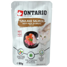 Konservi kaķiem – Ontario Pouch Tuna and Salmon in Broth, 80 g
