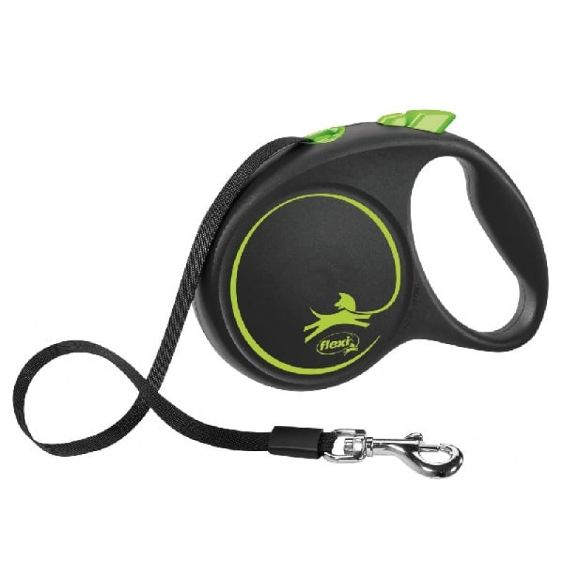 Inerces pavada suņiem – Trixie Flexi BLACK DESIGN, tape leash, L: 5 m, green