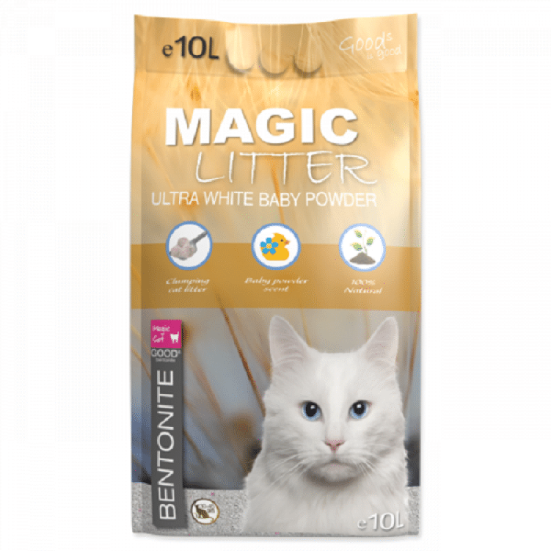 Smiltis kaķu tualetēm - Magic Litter Bentonite Ultra White Baby Powder, 10 L.