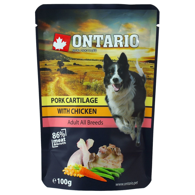 Konservi suņiem : Ontario Dog Pork Cartilage with Chicken in Broth, 100 g