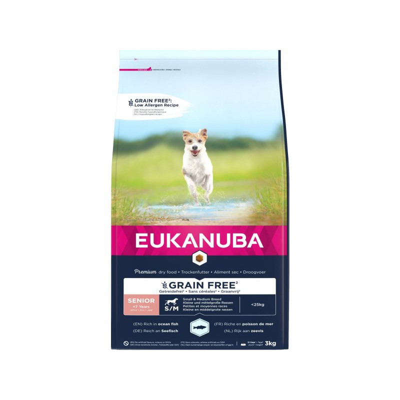 Sausa barība suņiem - Eukanuba Senior Small and Medium Ocean fish Grain Free, 3 kg