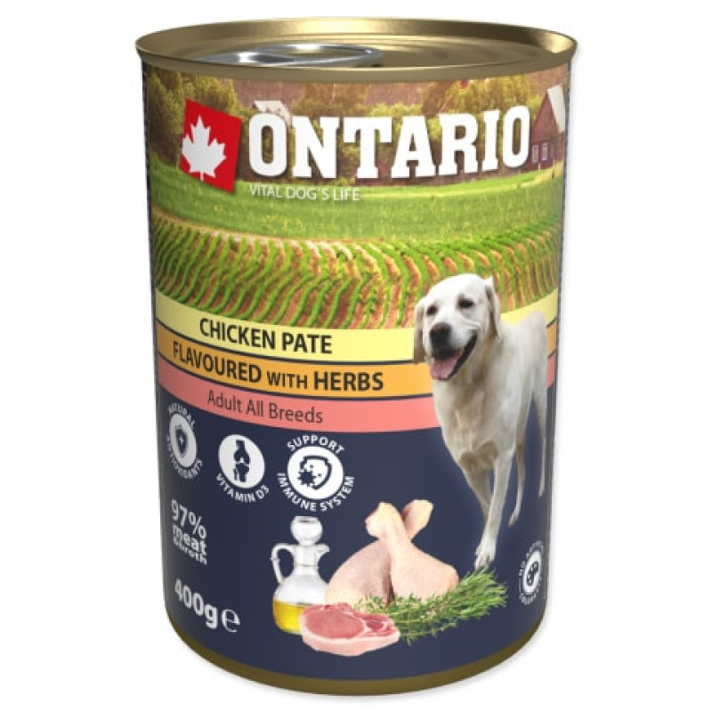 Konservi suņiem : Ontario Dog Chicken Pate with Herbs 400g