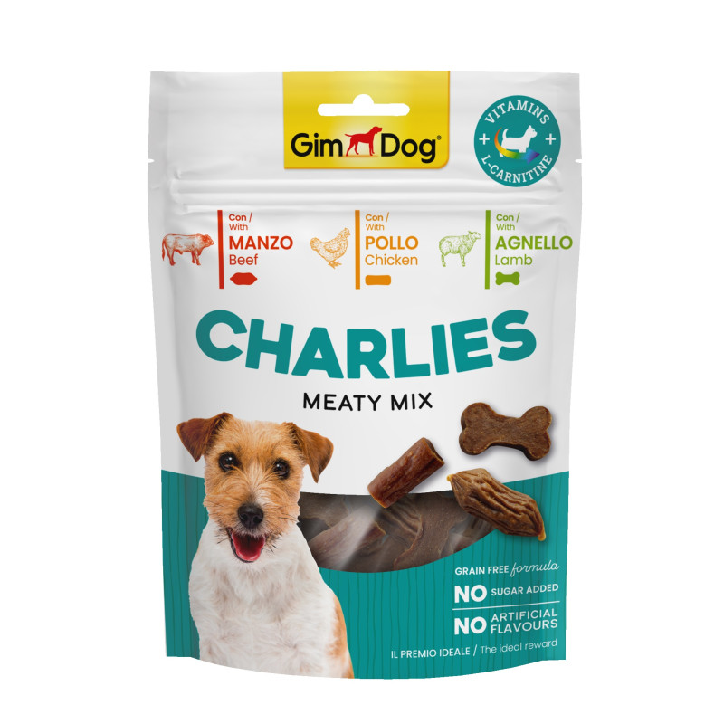 Gardums suņiem : Gimdog CHARLIES Meaty Mix Beef Chicken Lamb 70gr