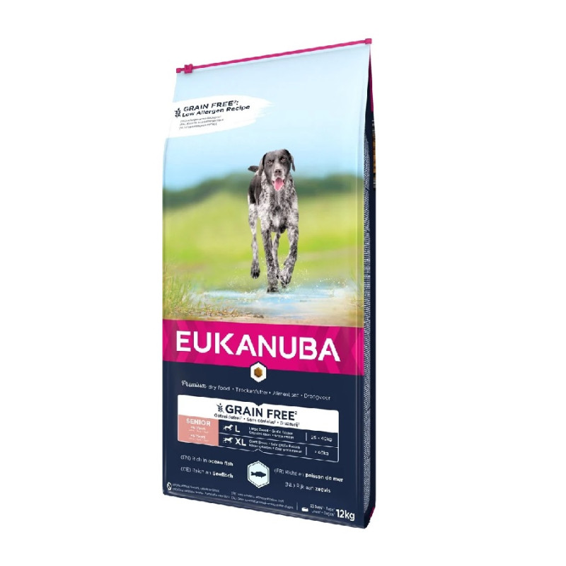 Sausa barība suņiem - Eukanuba Senior Large Grain Free ocean fish, 12 kg