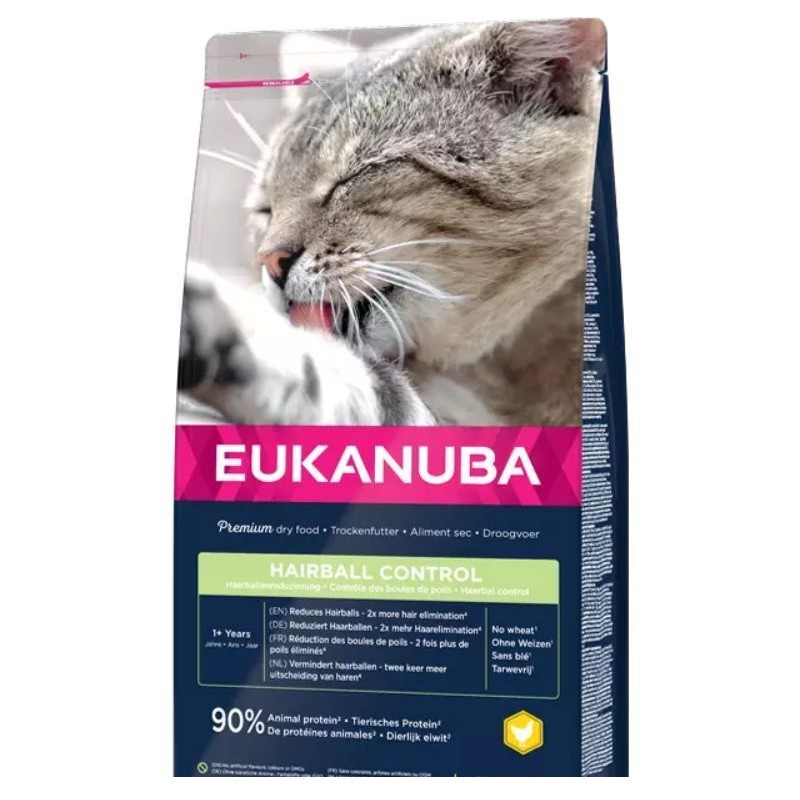 Sausā barība kaķiem - Eukanuba CAT Adult HAIRBALL CONTROL Chicken 10 kg