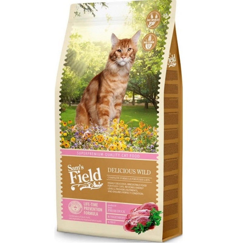 Sausā barība kaķiem : Sams Field Duck and Chicken for Adult Cats 7.5kg.