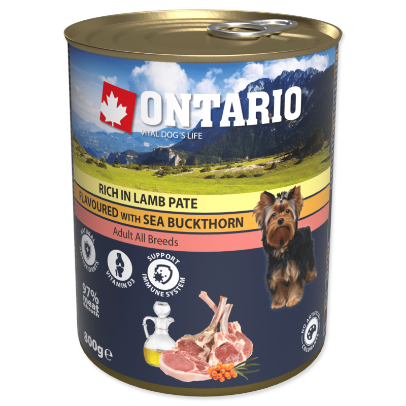 Konservi suņiem : Ontario Dog Lamb Pate with Sea Buckthorn 800g