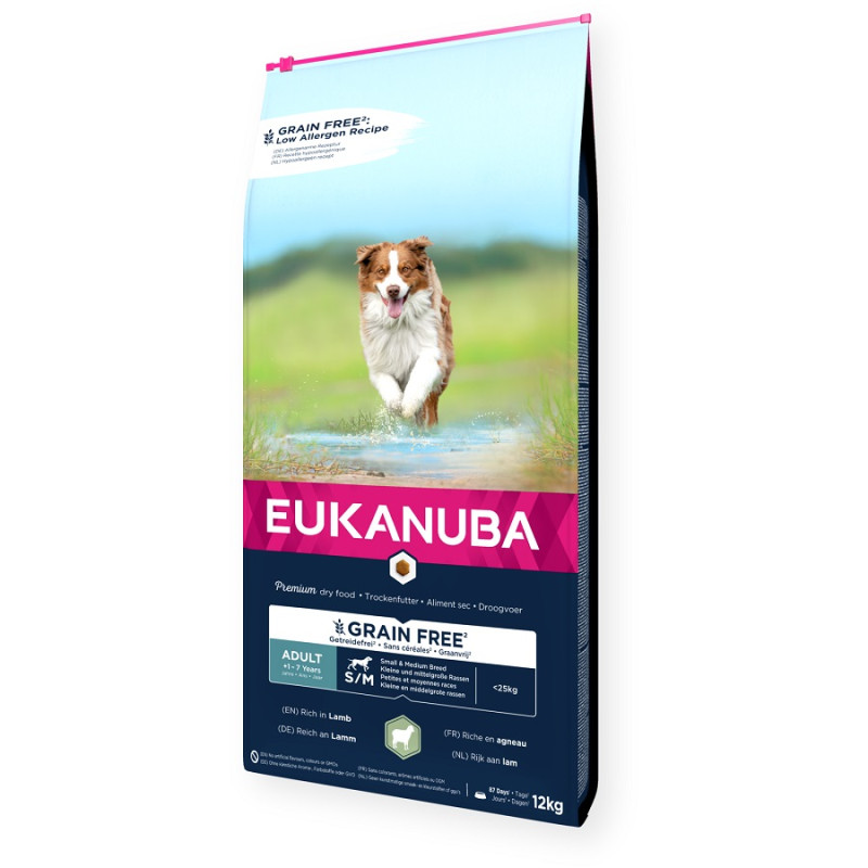 Sausa barība suņiem - Eukanuba Adult Small and Medium Lamb and Rice Grain Free, 12 kg