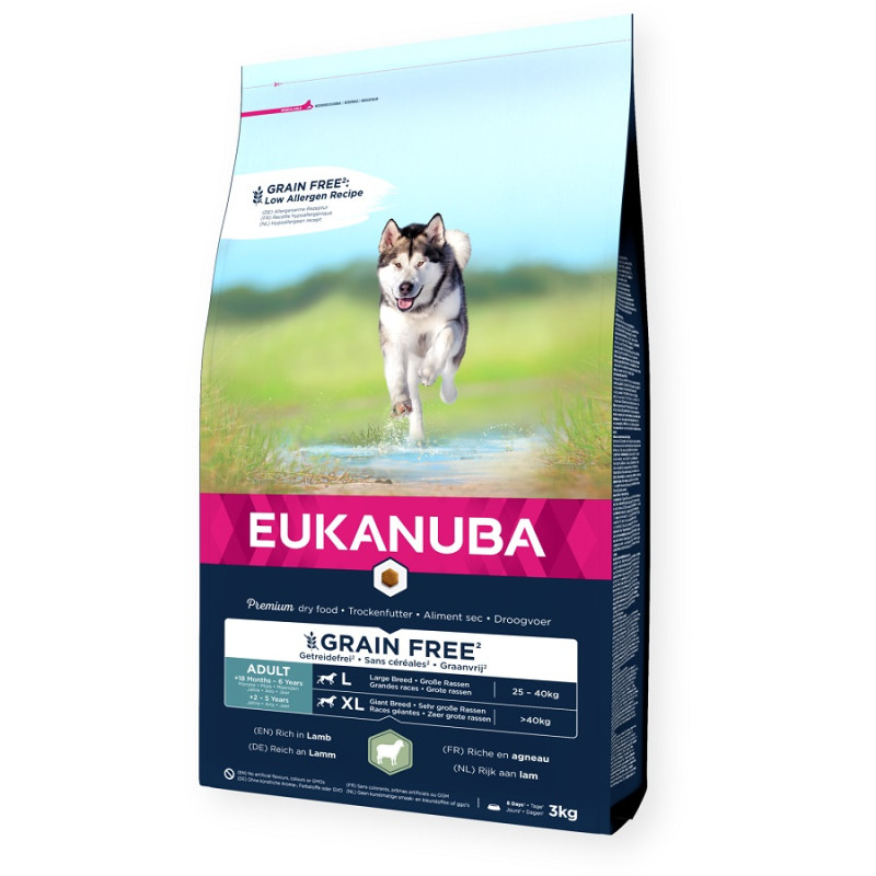 Sausa barība suņiem - Eukanuba Adult Large Lamb and Rice Grain Free, 3 kg